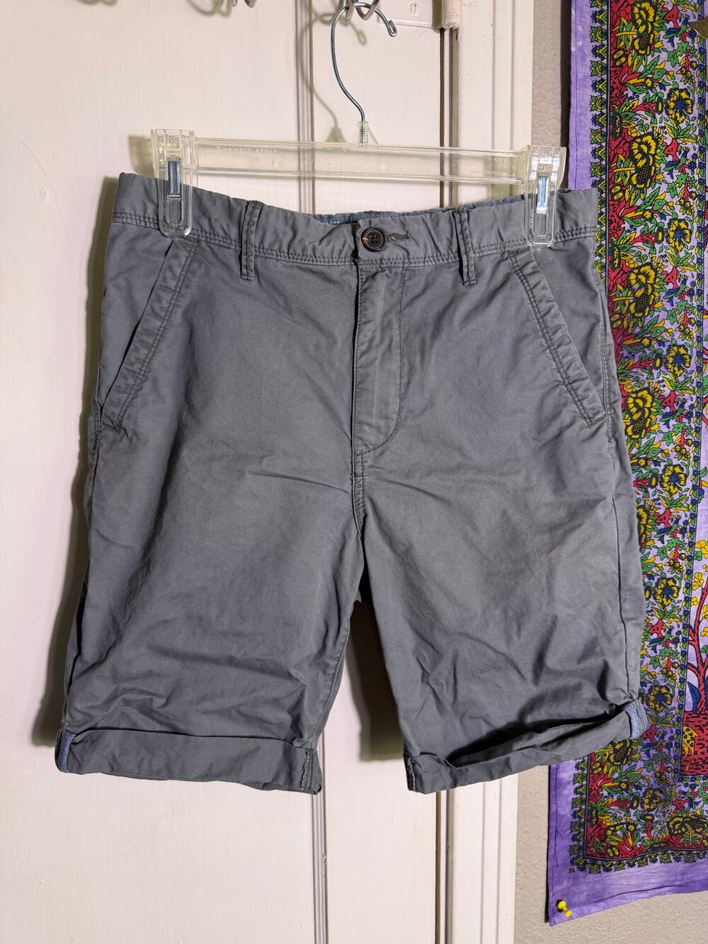 GapKids Boys Gray Chino Shorts Size 16 Regular Cuffed Hem Adjustable Waist